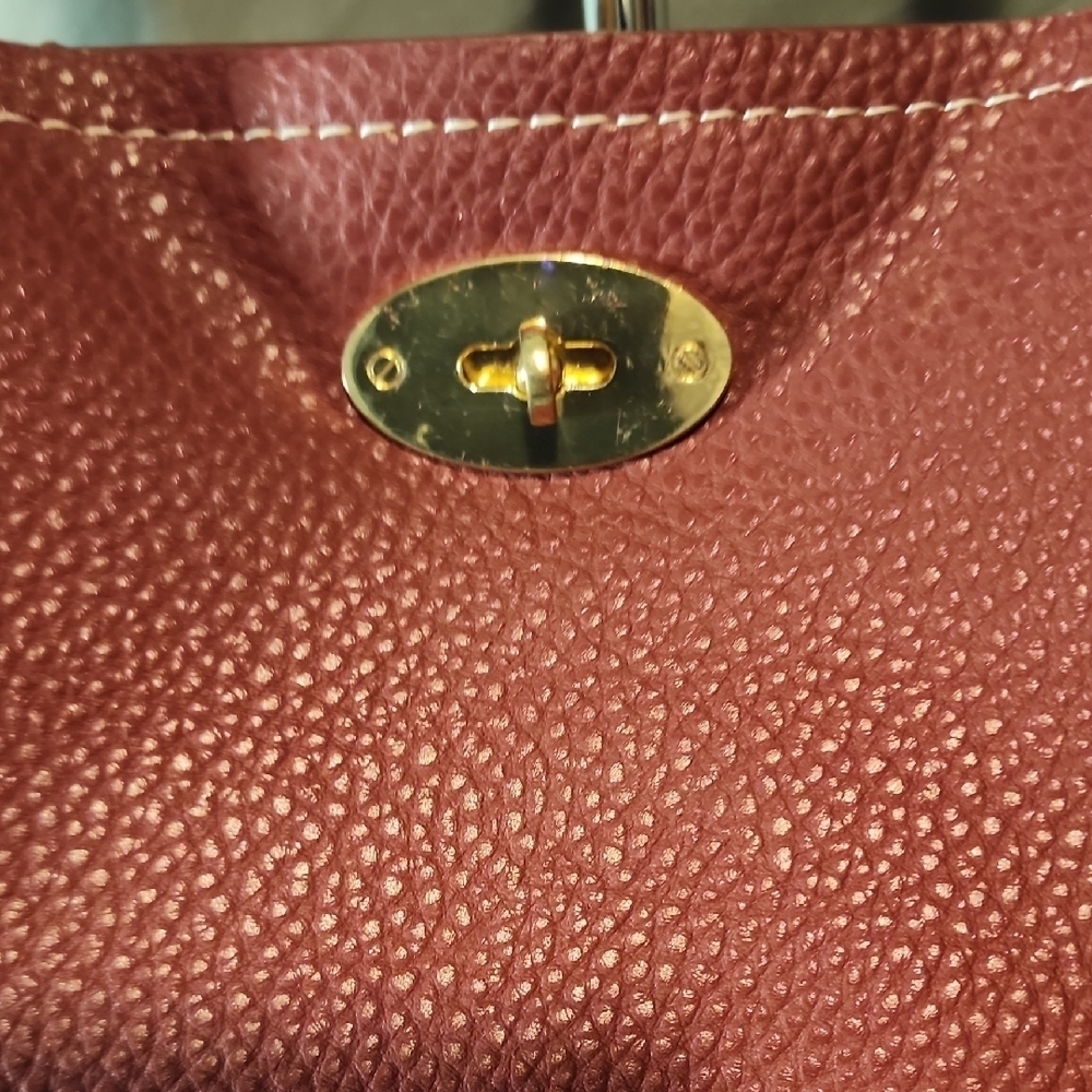 BCBG Dk Red NWOT Leather Tote with Gold Accents - Picture 6 of 11